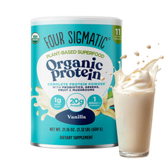 Four Sigmatic Organic Vegan Protein Powder vanilla tub for daily protein boost
