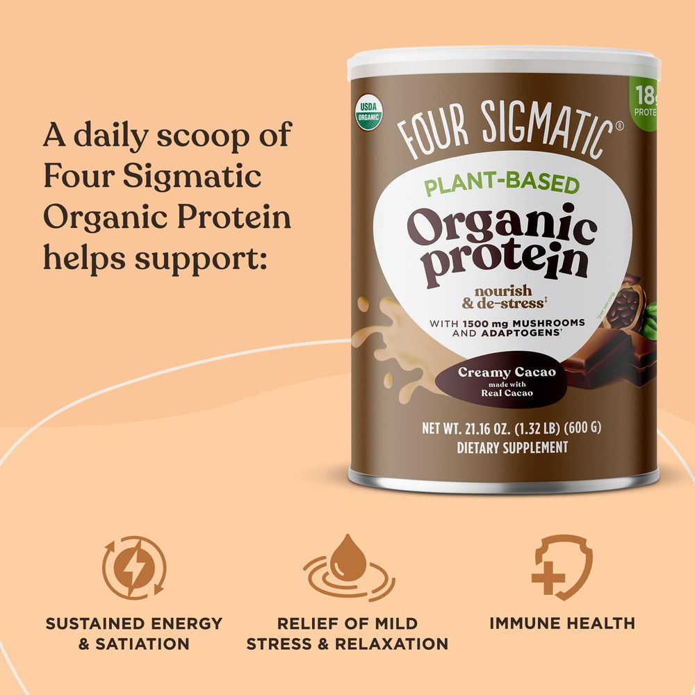 Four Sigmatic protein scoop beside the bottle for convenient daily use
