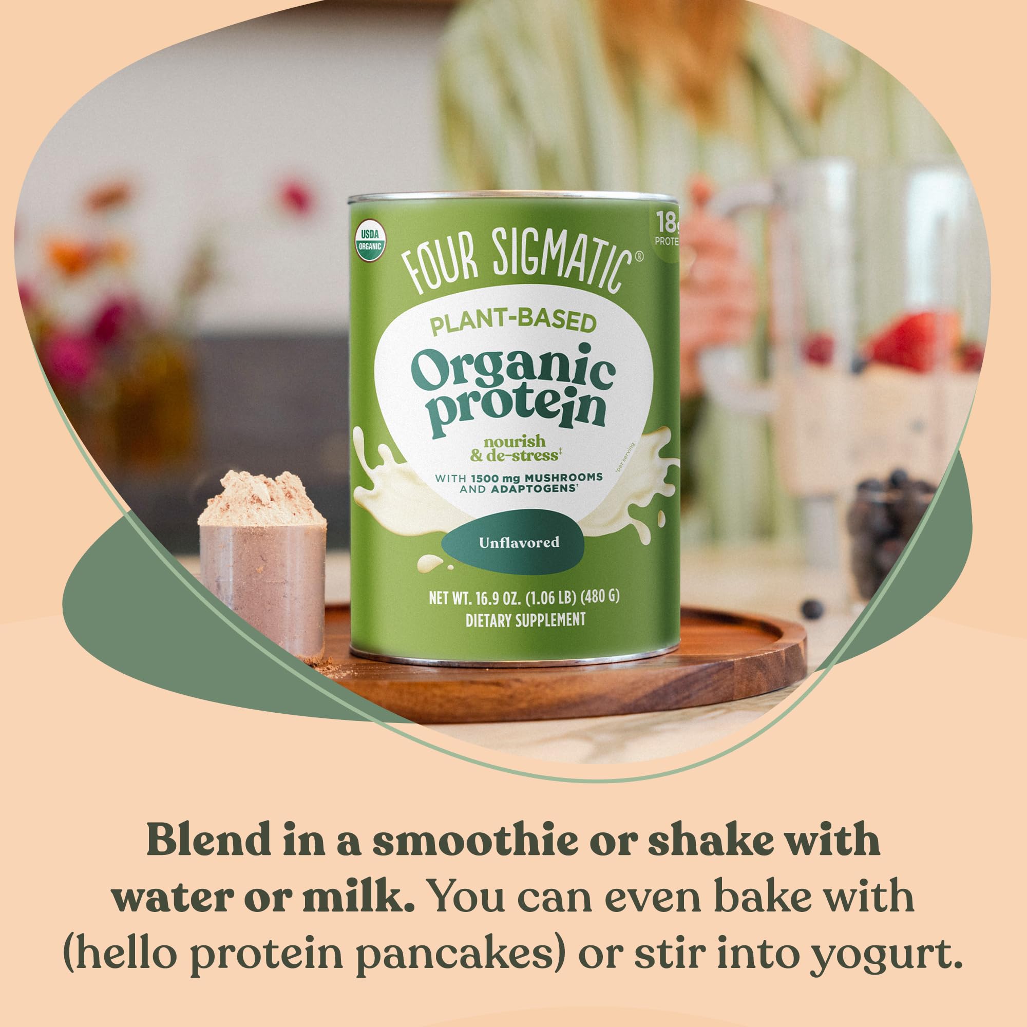 Recyclable container packaging from Four Sigmatic highlighting eco-friendly packaging.