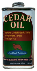 Fox Creek Naturals cedar oil bottle (8oz) ready for diffusing and cedar restoration