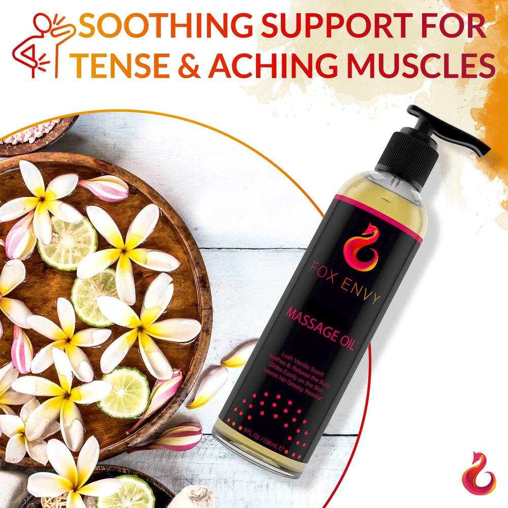 Fox Envy Body Massage Oil hydrates dry skin, leaving it soft and supple