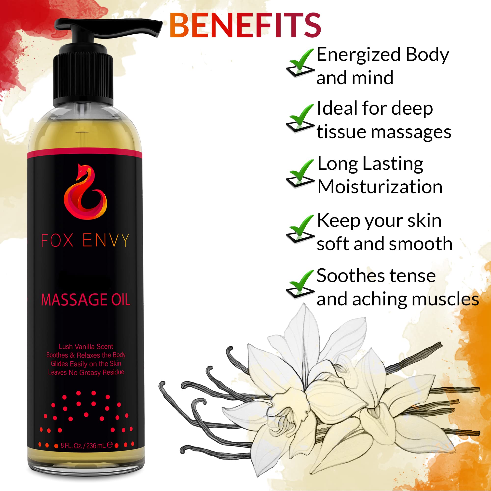 Fox Envy Body Massage Oil vanilla application demonstrates quick absorption for comfort