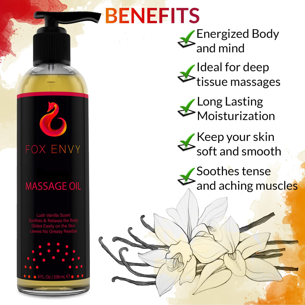 Fox Envy Body Massage Oil vanilla application demonstrates quick absorption for comfort
