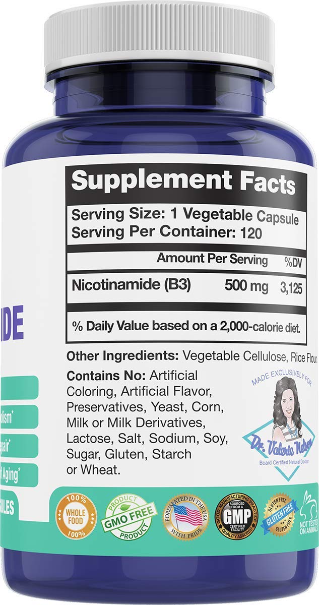 Label detail of Foxxy Doc Nicotinamide 500mg with clear nutrition info