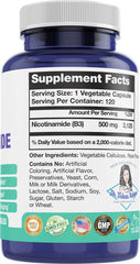 Label detail of Foxxy Doc Nicotinamide 500mg with clear nutrition info