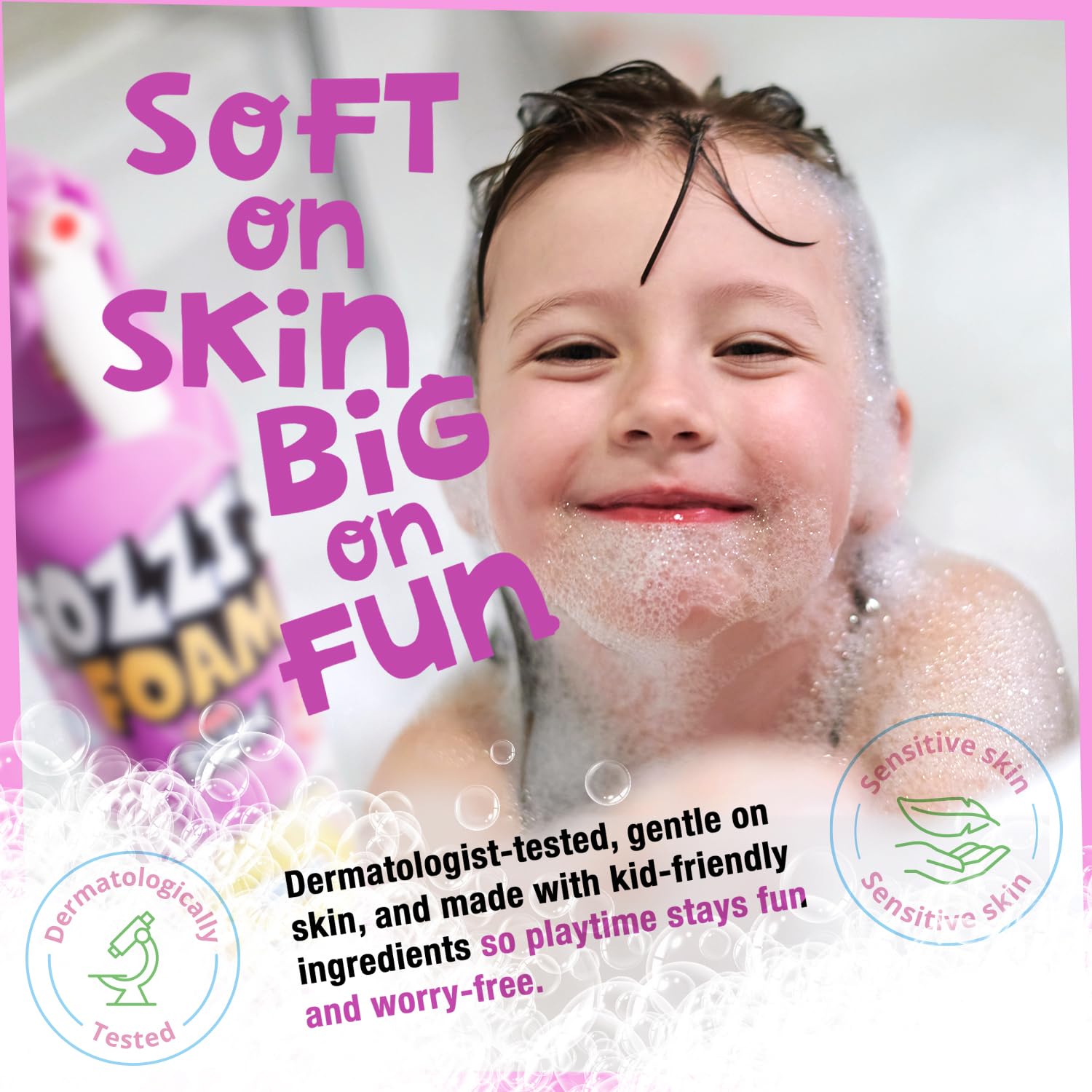 FOZZI'S Perfectly Pink easy-spray trigger in action during bath play.