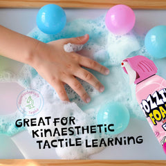 FOZZI'S Perfectly Pink kids bath time foam shown in bright, playful colors.