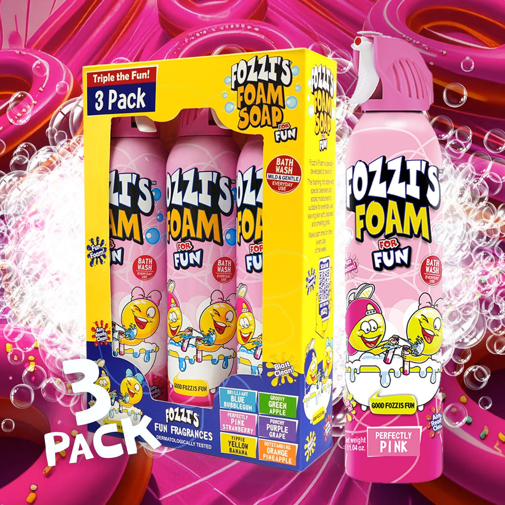 FOZZI'S Perfectly Pink paraben-dye-free foam supports gentle cleansing.
