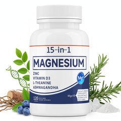 FQMUEV PuraVita magnesium bottle pours capsules for daily wellness