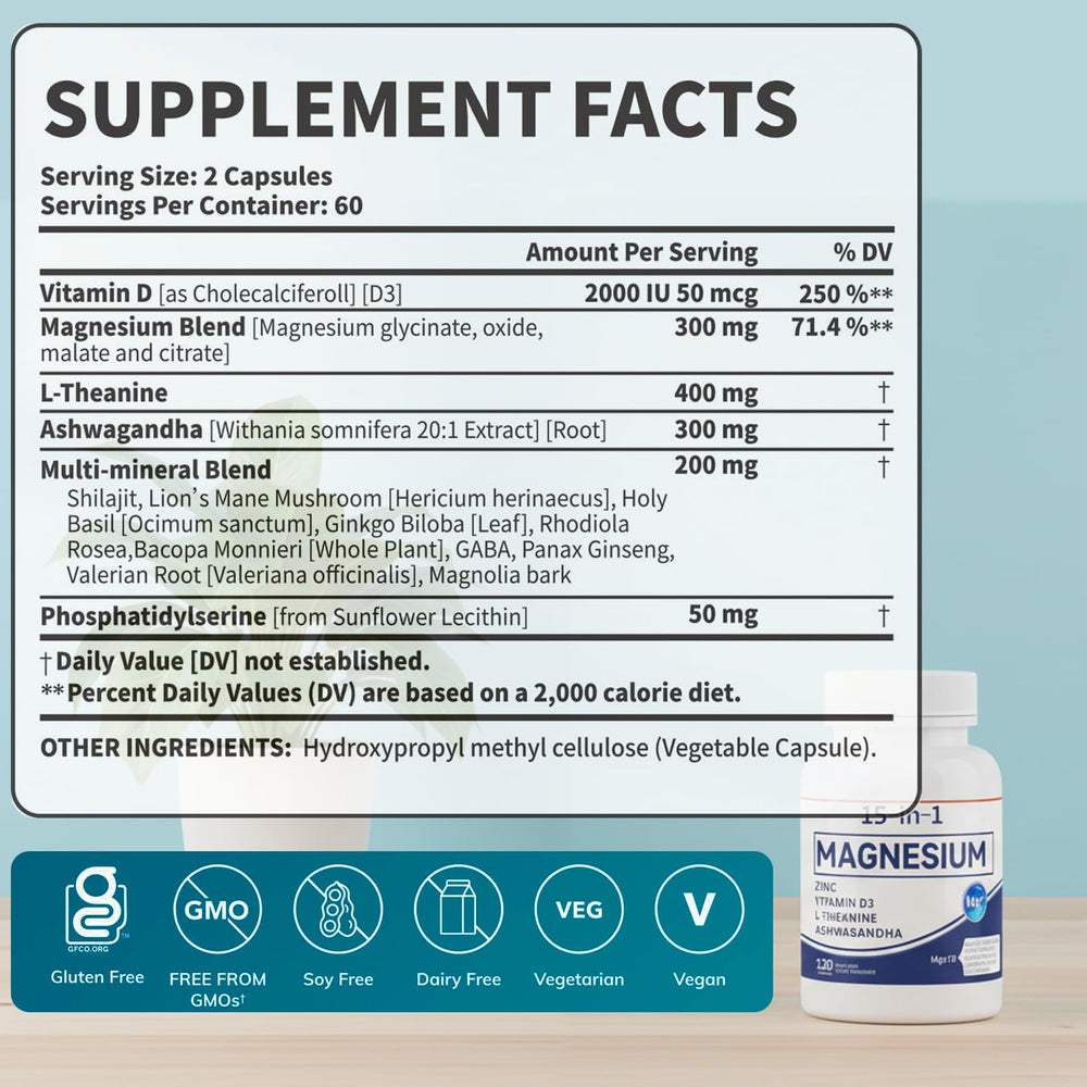 FQMUEV PuraVita capsule close-up with Ashwagandha and L-Theanine blend