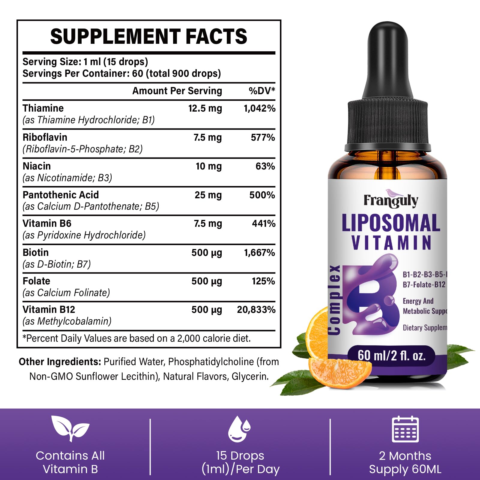 Franguly Liposomal B Complex packaging display for easy shopping