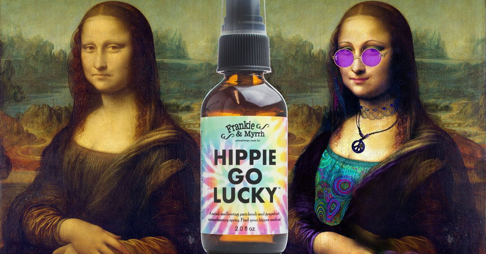 Frankie and Myrrh Hippie Go Lucky bottle label shows premium natural ingredients