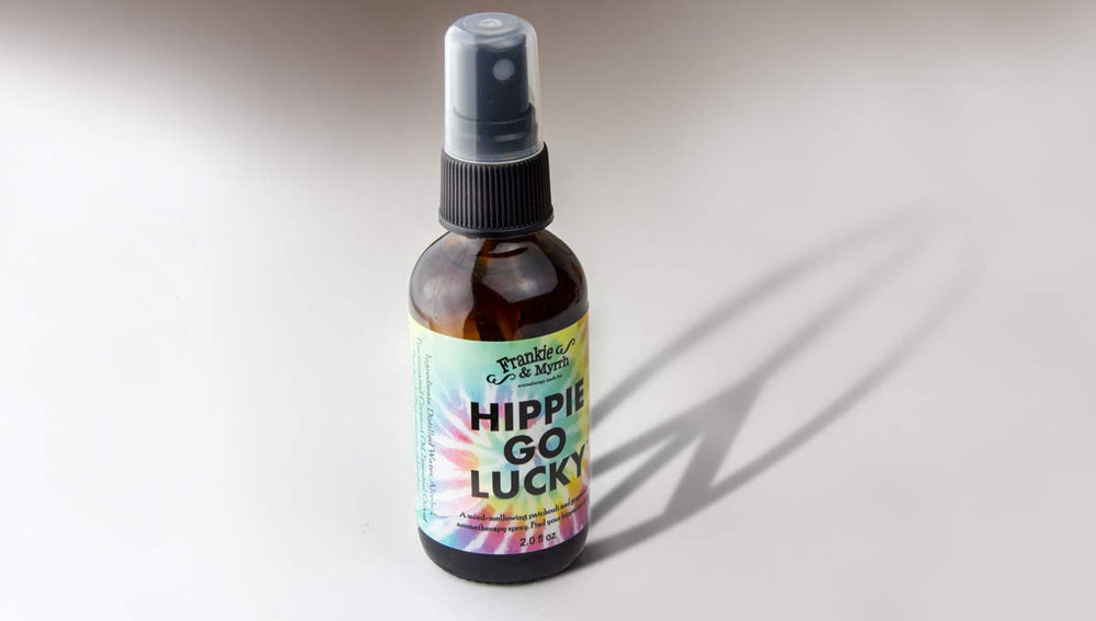 Frankie and Myrrh Hippie Go Lucky room-diffuser display emphasizes grounding aroma