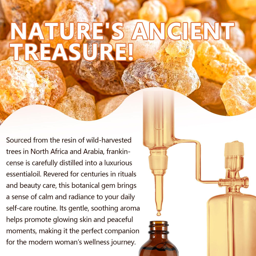 Frankincense essential oil in a diffuser ambient scene for calming atmosphere
