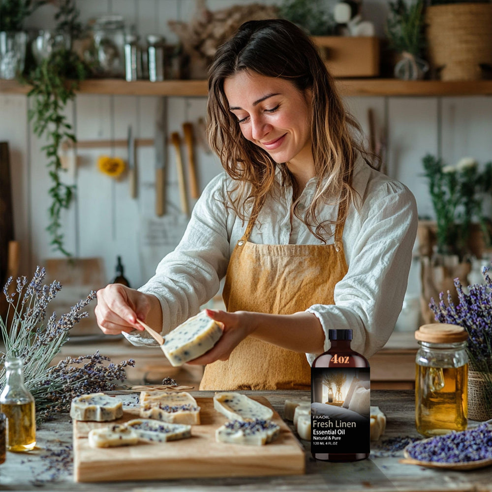 FRAOIL candle-making with Fresh Linen creates a subtle ambiance.