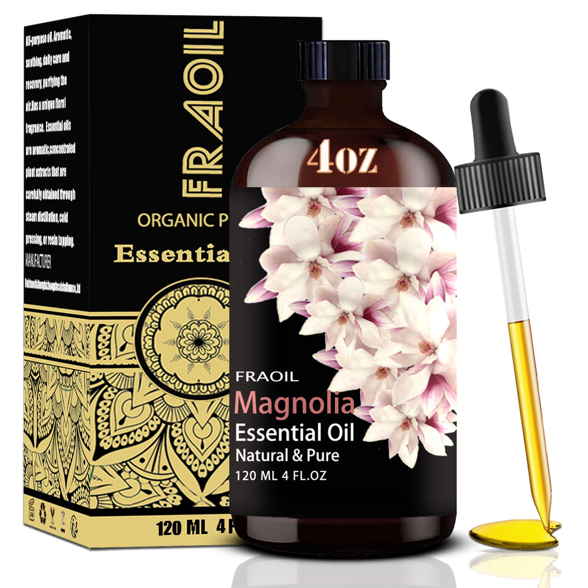 Fraoil Magnolia Aceite Esencial, frasco ámbar 120 ml para aromaterapia suave