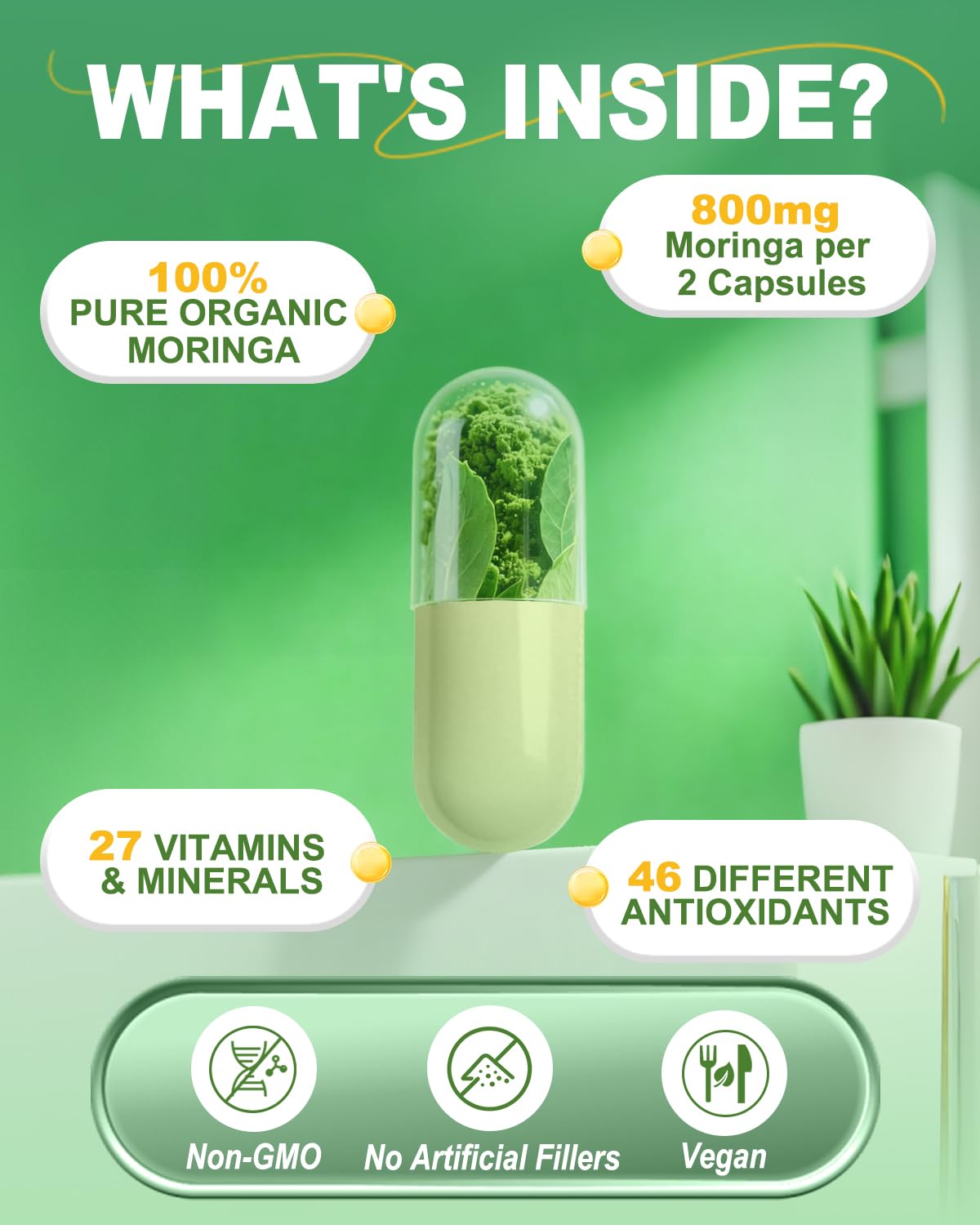 Fravonique Moringa capsules pour demonstrates easy dosing for a consistent daily ritual.