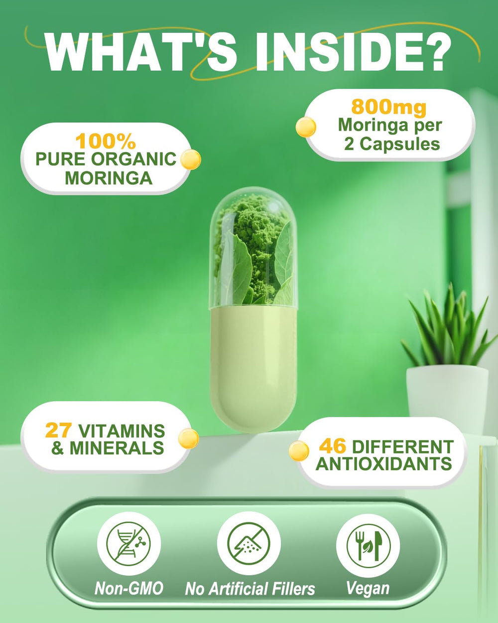 Fravonique Moringa capsules pour demonstrates easy dosing for a consistent daily ritual.