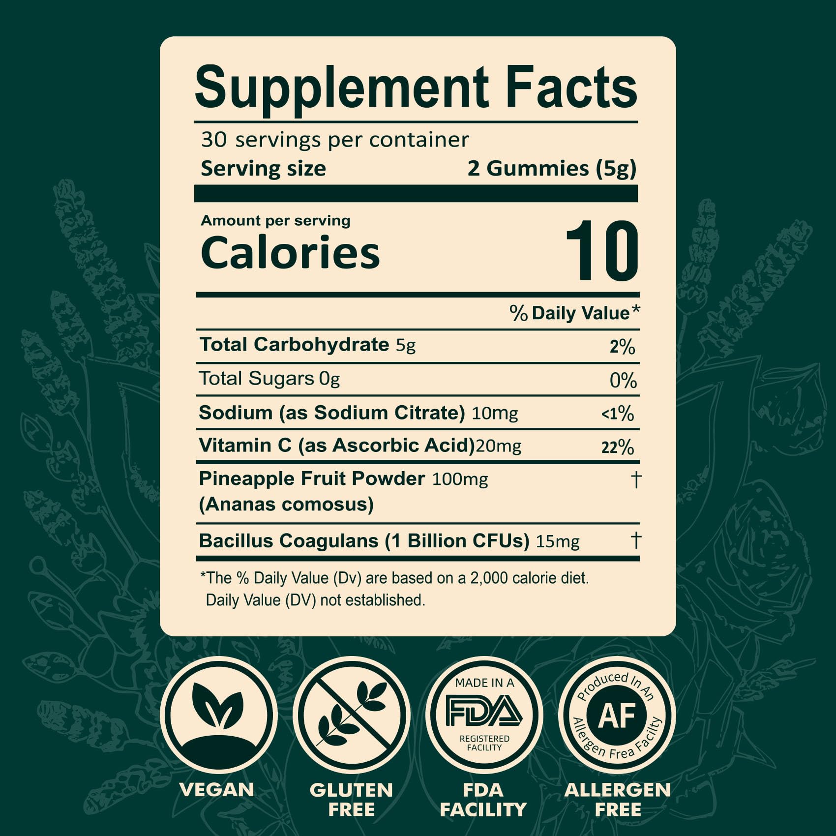 Fravonique Probiotic Gummies Women label front highlights tropical pineapple flavor