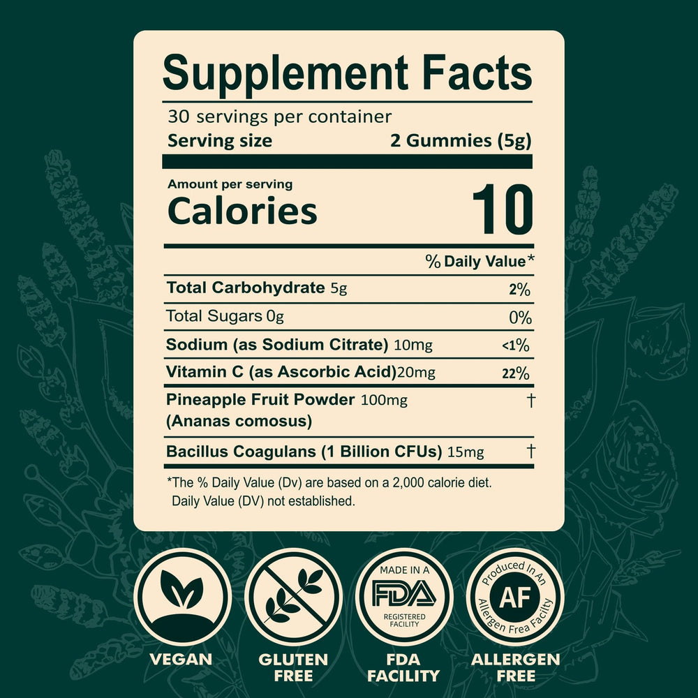Fravonique Probiotic Gummies Women label front highlights tropical pineapple flavor