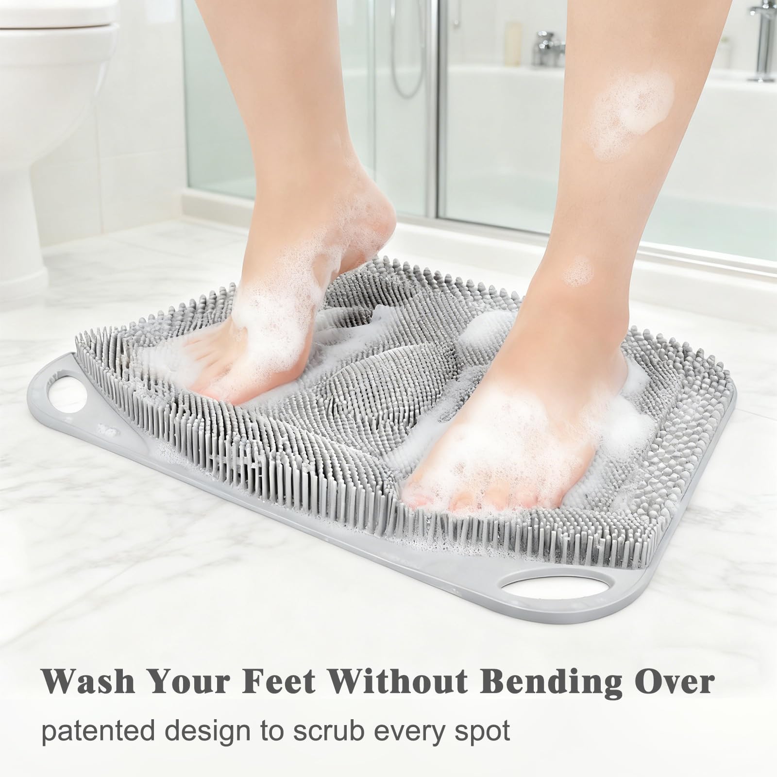 FREATECH foot scrubber bristles close-up showing exfoliation action.