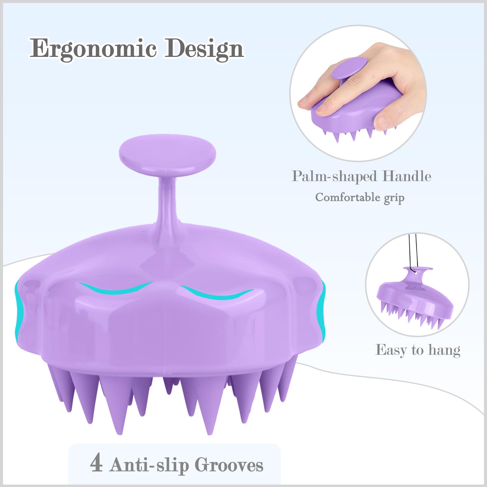 FREATECH scalp massager with ergonomic mouse-like handle for secure shower grip.