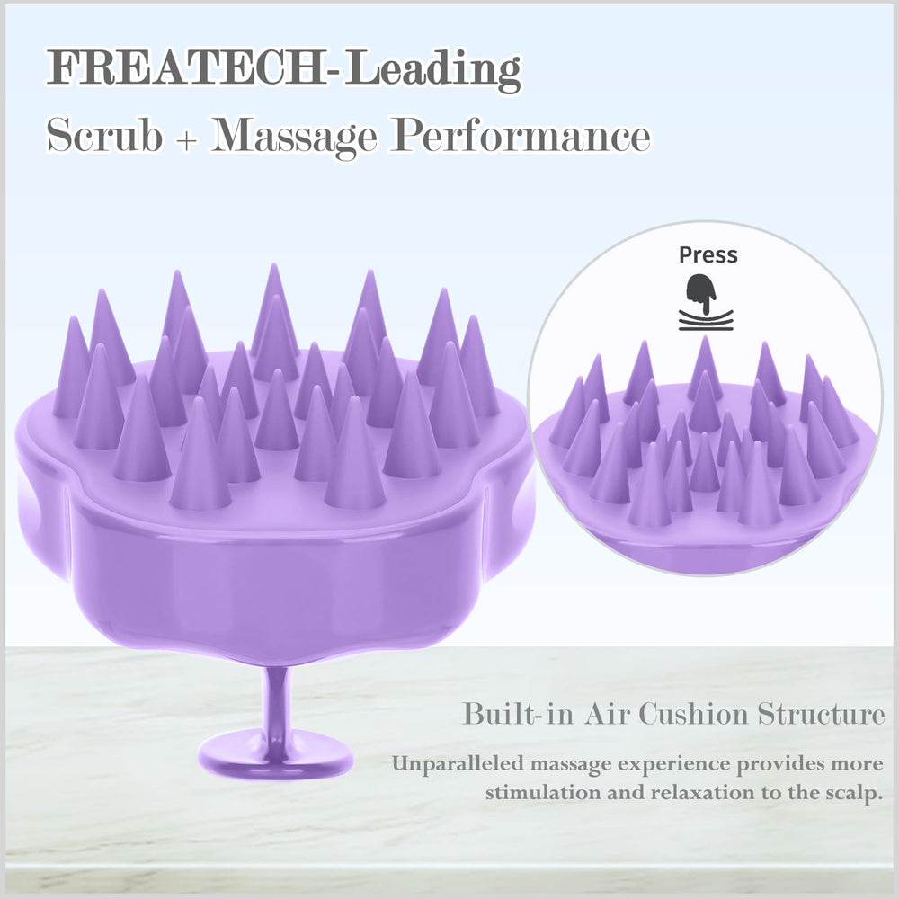 FREATECH massager used on dry hair for scalp stimulation.