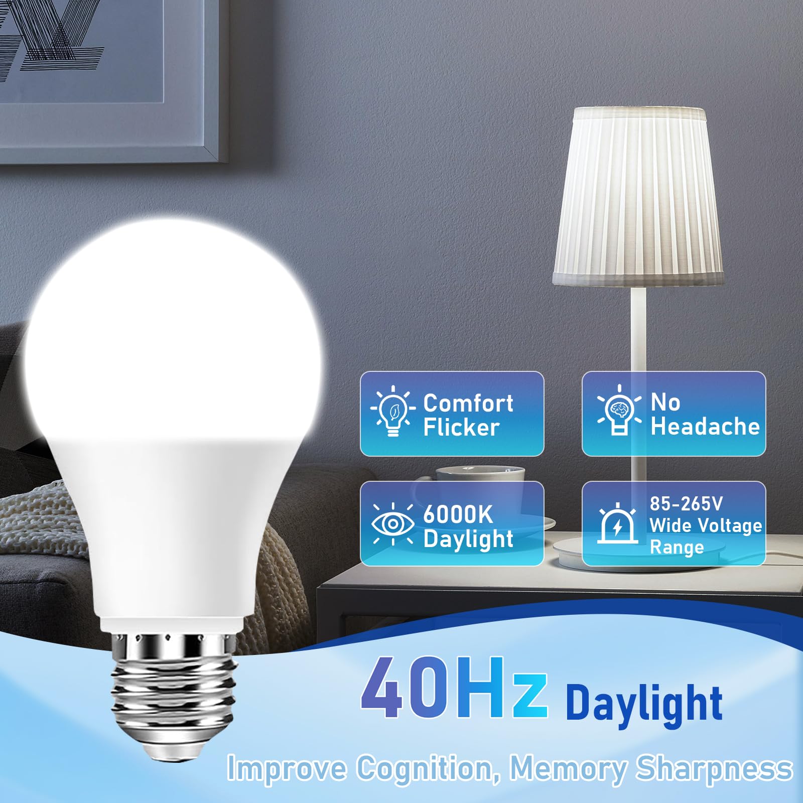 Free2Glow 6000K daylight color provides bright, comfortable reading light.