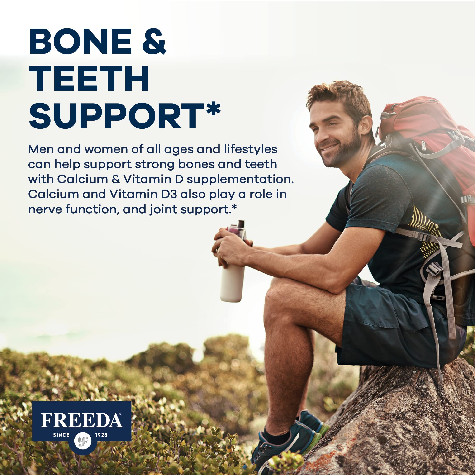 FREEDA bottle front label showcasing Kosher and gluten-free formula.