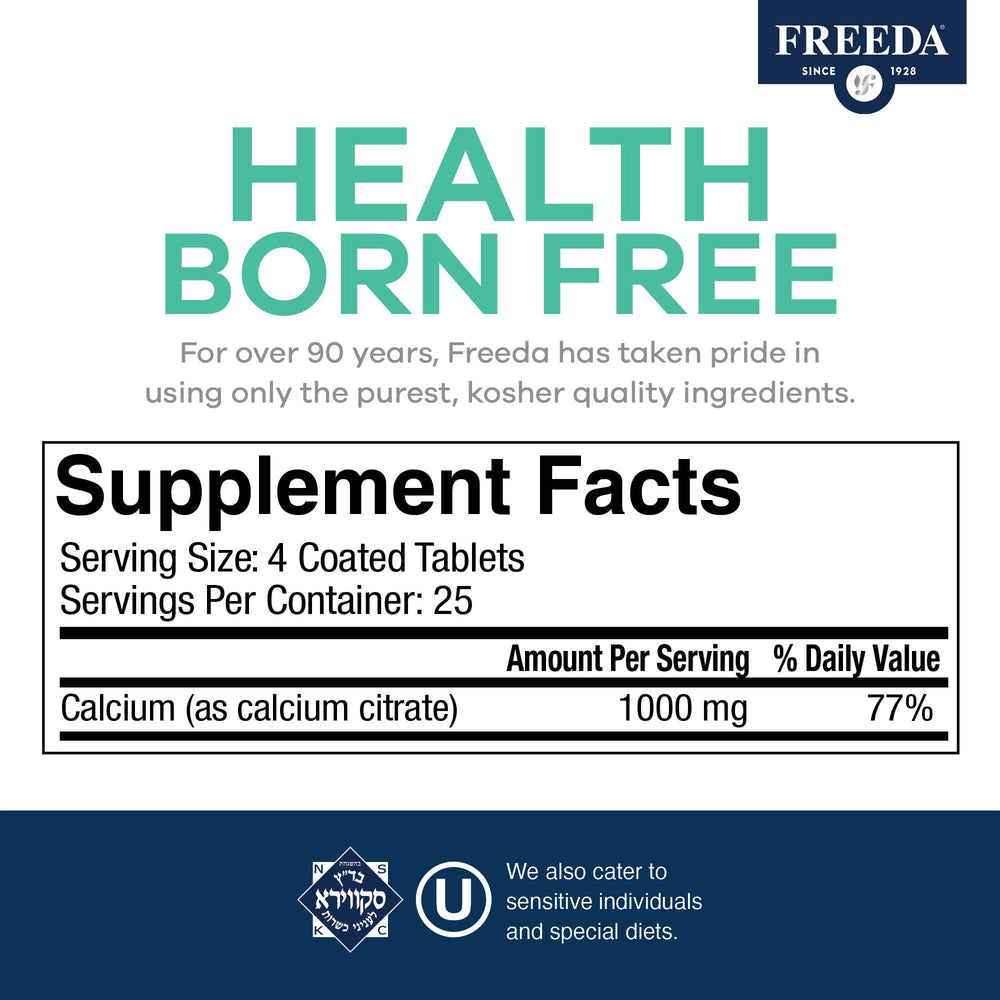 Freeda Calcium Citrate Kosher certification seal indicating clean ingredients