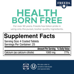 Freeda Calcium Citrate Kosher certification seal indicating clean ingredients