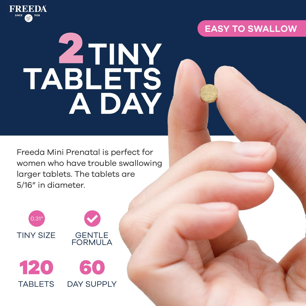FREEDA Mini Prenatal kosher logo emphasizes kosher-certified prenatal vitamins.