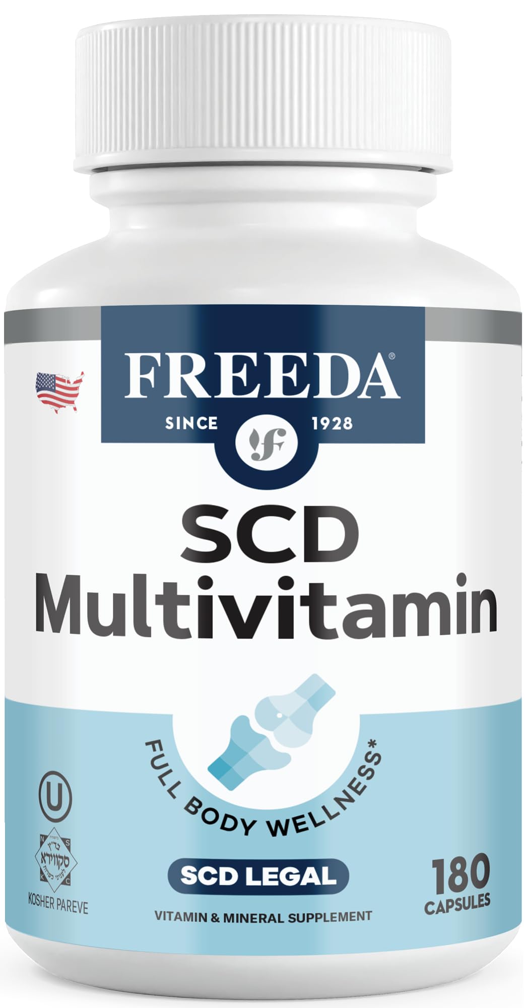 Freeda SCD Multivitamin bottle front showing label for daily adult nutrition support