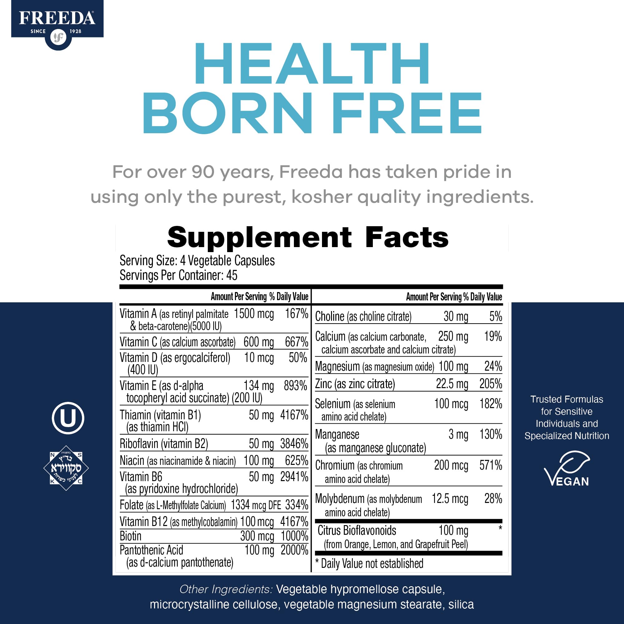 Freeda SCD Multivitamin capsules close-up easy-to-swallow vegan capsules