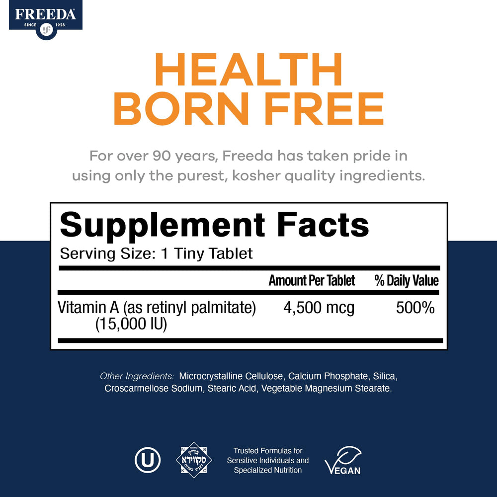 Freeda Vitamin A tiny easy-to-swallow tablet for daily use.