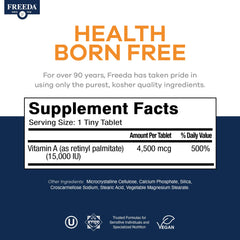 Freeda Vitamin A tiny easy-to-swallow tablet for daily use.