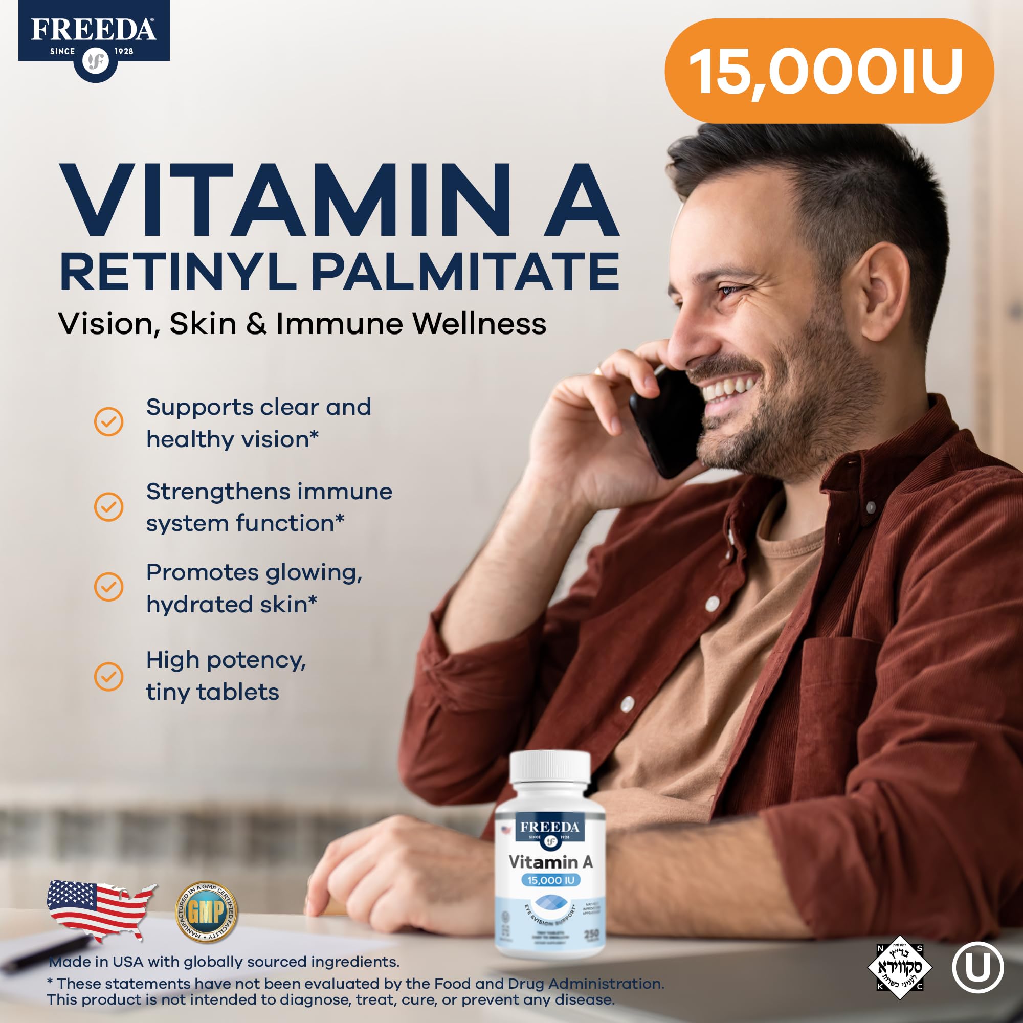Freeda Vitamin A retinyl palmitate form for high absorption.