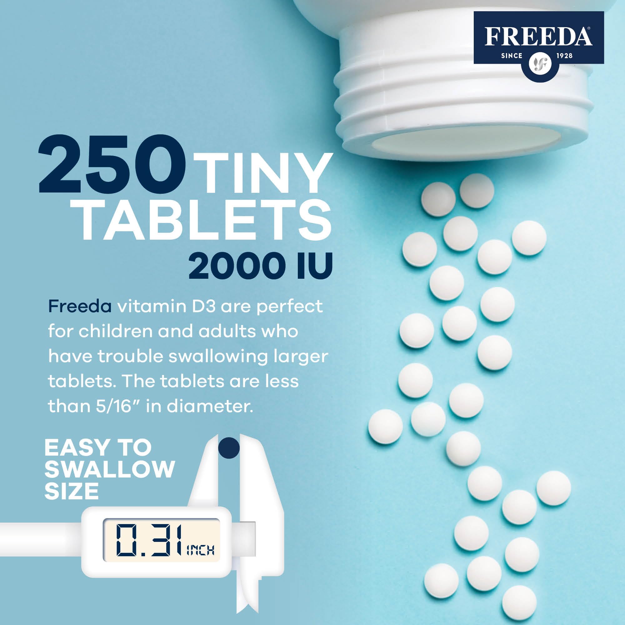 FREEDA D3 bottle being poured for convenient daily use.
