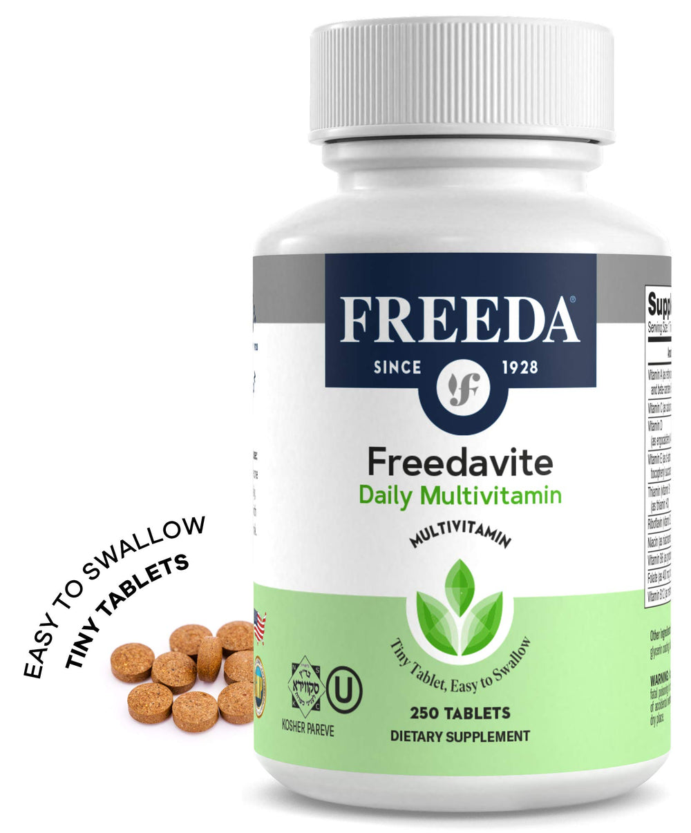Freedavite Tiny Tablet bottle back label with ingredients.