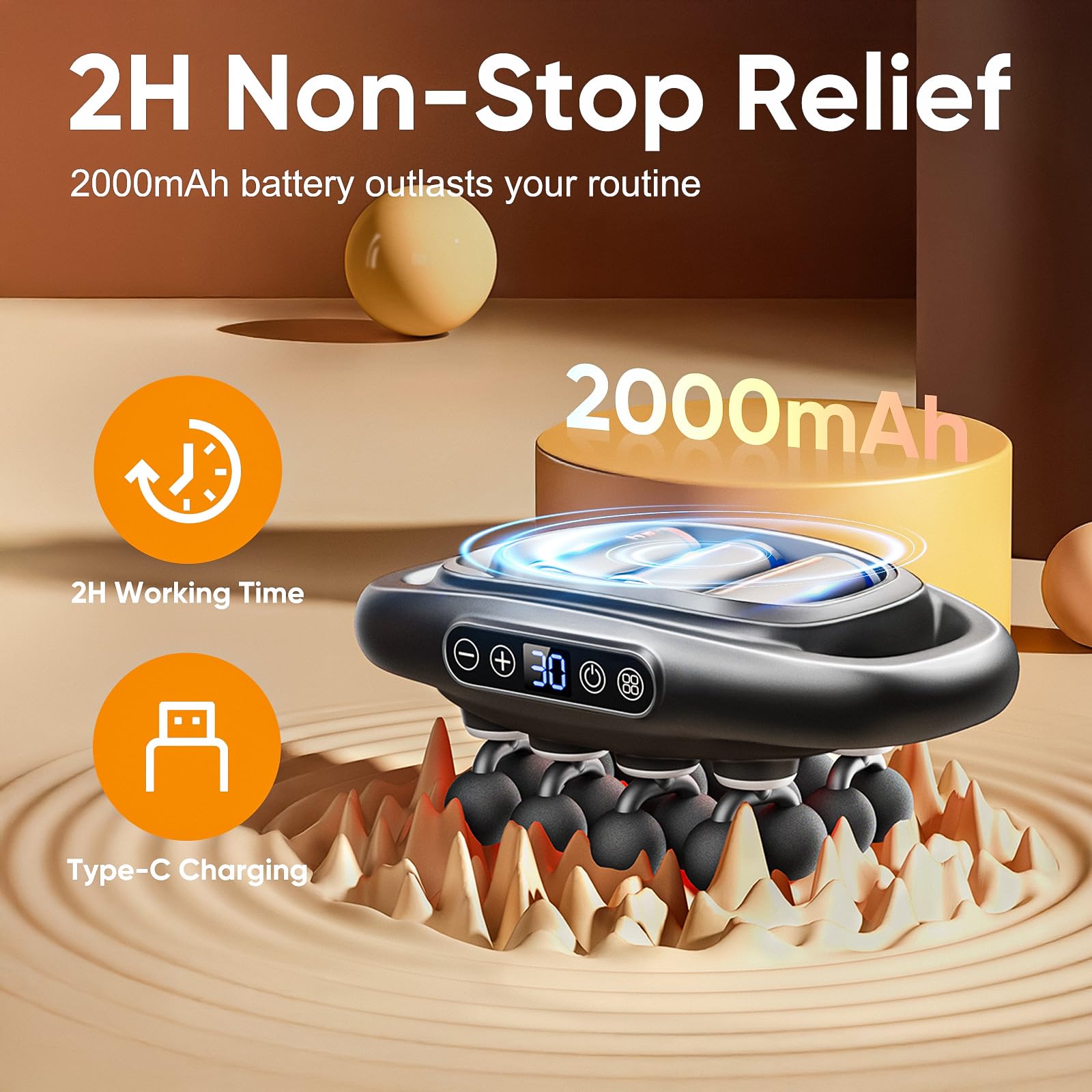 FreeSinger ergonomic handheld massage device designed for easy reach