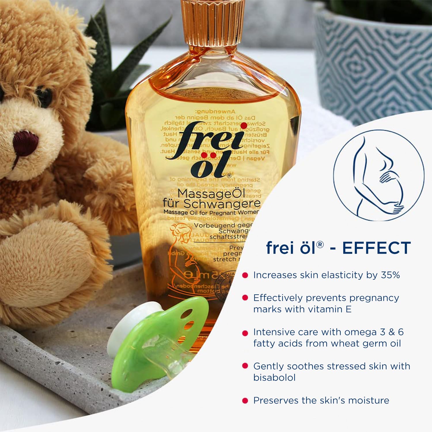frei öl on belly during massage promotes skin elasticity and comfort.