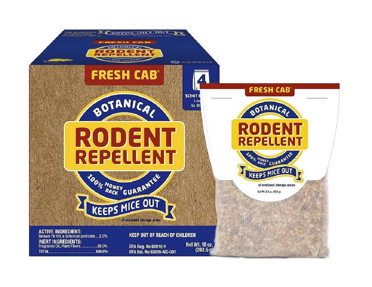 Fresh Cab 8-scent pouches arranged for continuous pest deterrence and air freshness.