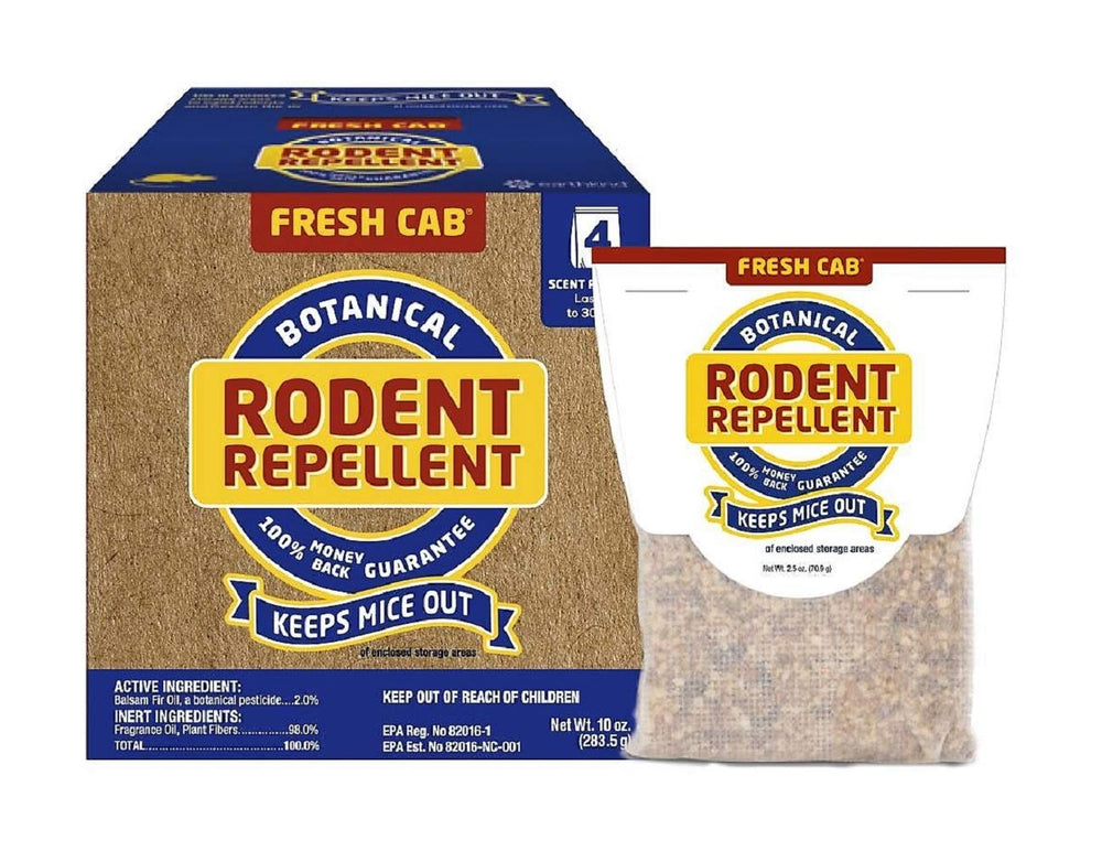 Fresh Cab 8-scent pouches arranged for continuous pest deterrence and air freshness.