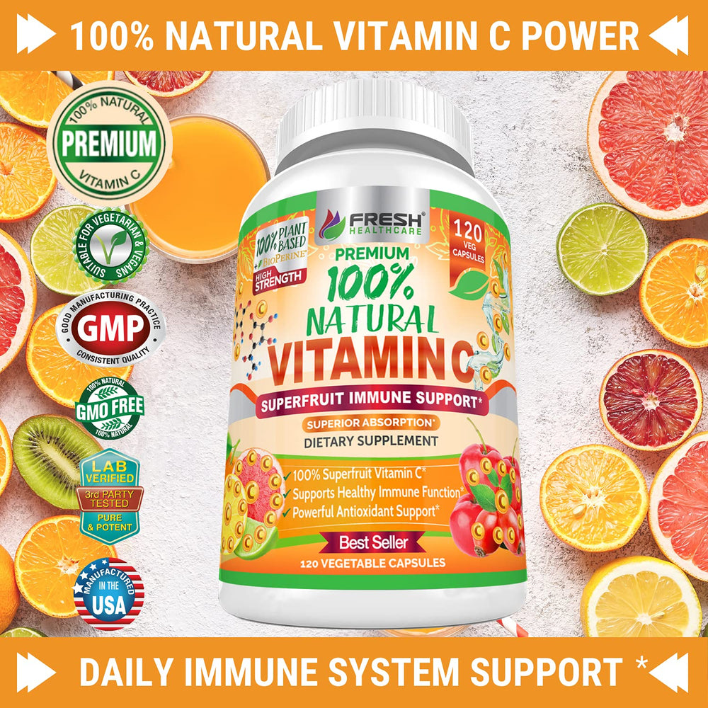 Fresh Healthcare vitamin C capsules close-up highlighting easy-to-swallow form