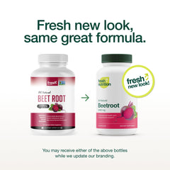 Fresh Nutrition beet root capsules closeup highlights 2400mg per serving.