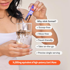 FreshCap Lions Mane Powder tear-open stick for convenient on-the-go dosing.