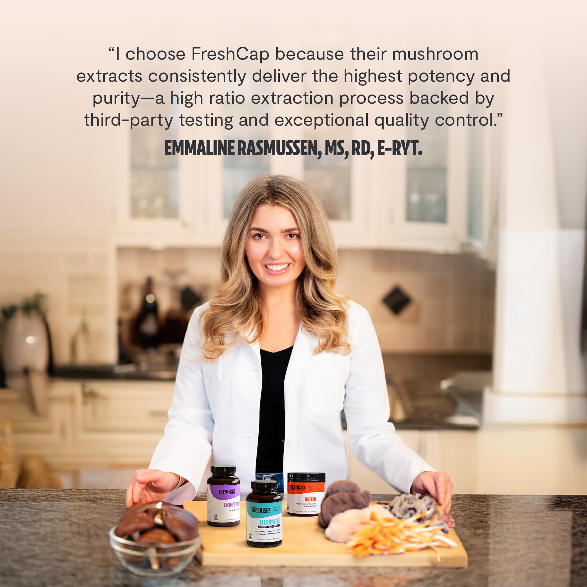 FreshCap Mushrooms Cordyceps powder daily-use packaging suggests a 60-serving routine.