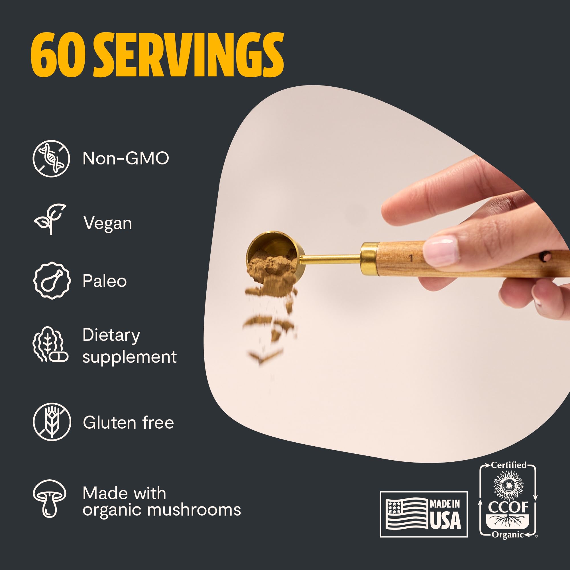 FreshCap Mushrooms Cordyceps powder packaging shot underlines vegan and gluten-free credentials.