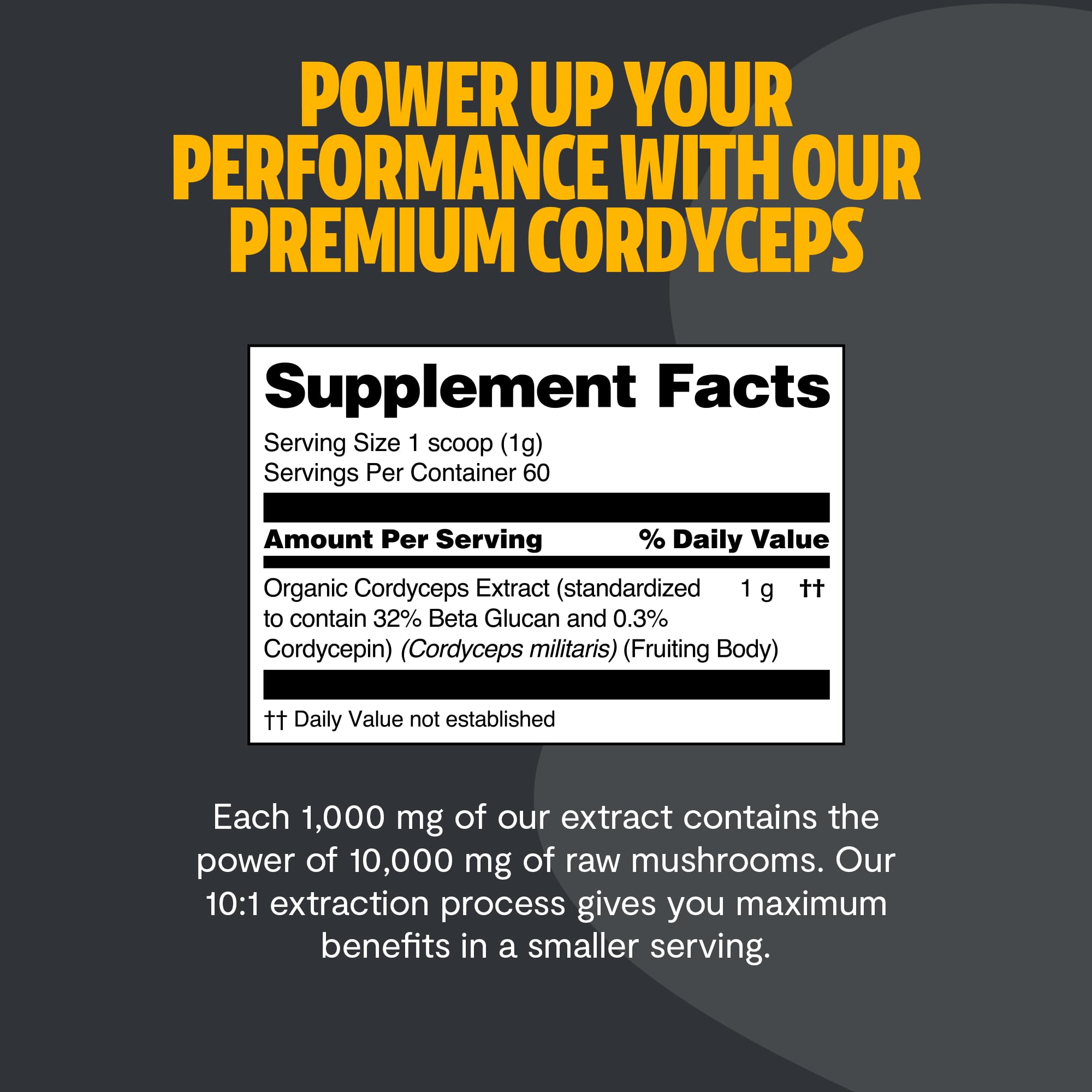 FreshCap Mushrooms Cordyceps powder scoop emphasizing pure ingredients with no fillers.
