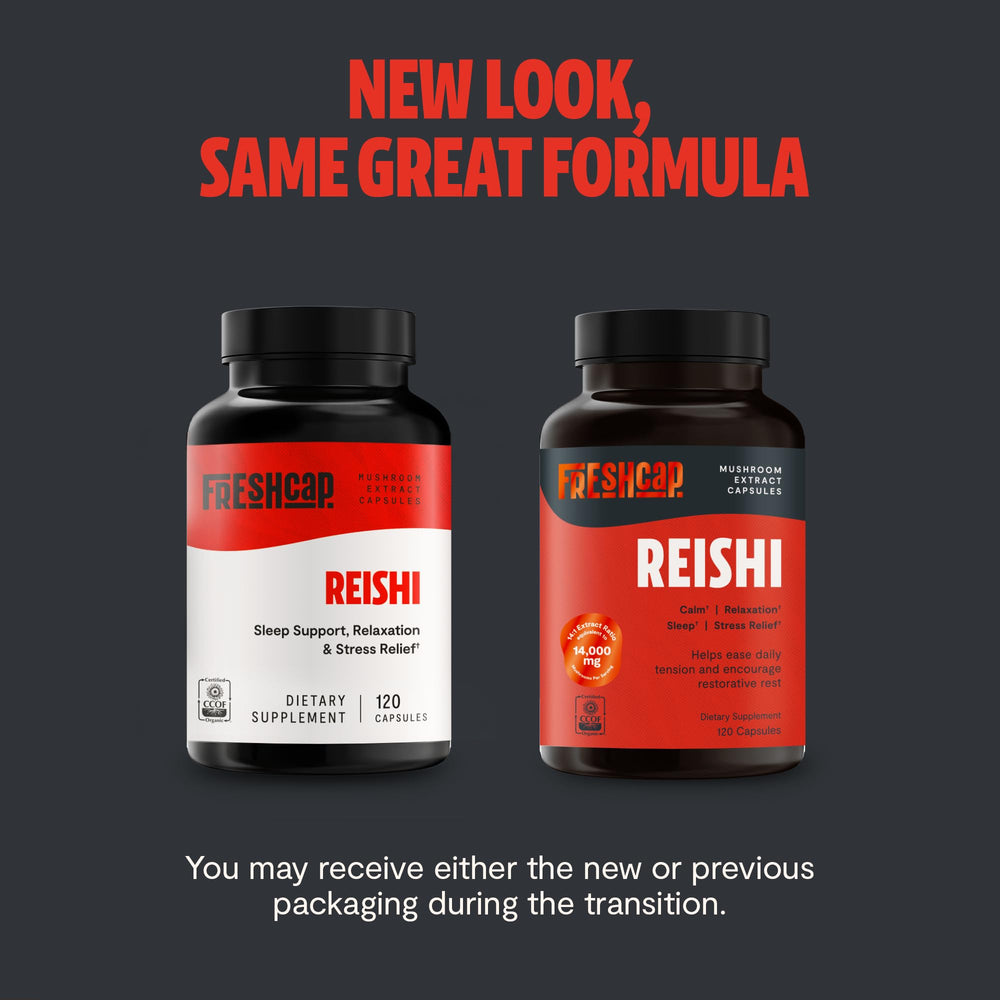 Dual-extracted reishi highlights enhanced bioavailability in product.